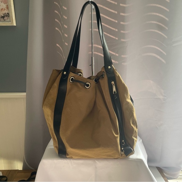 Rebecca Minkoff Nylon Mab Large Drawstring Shoulder Tote Military Tan Brown - Picture 4 of 16